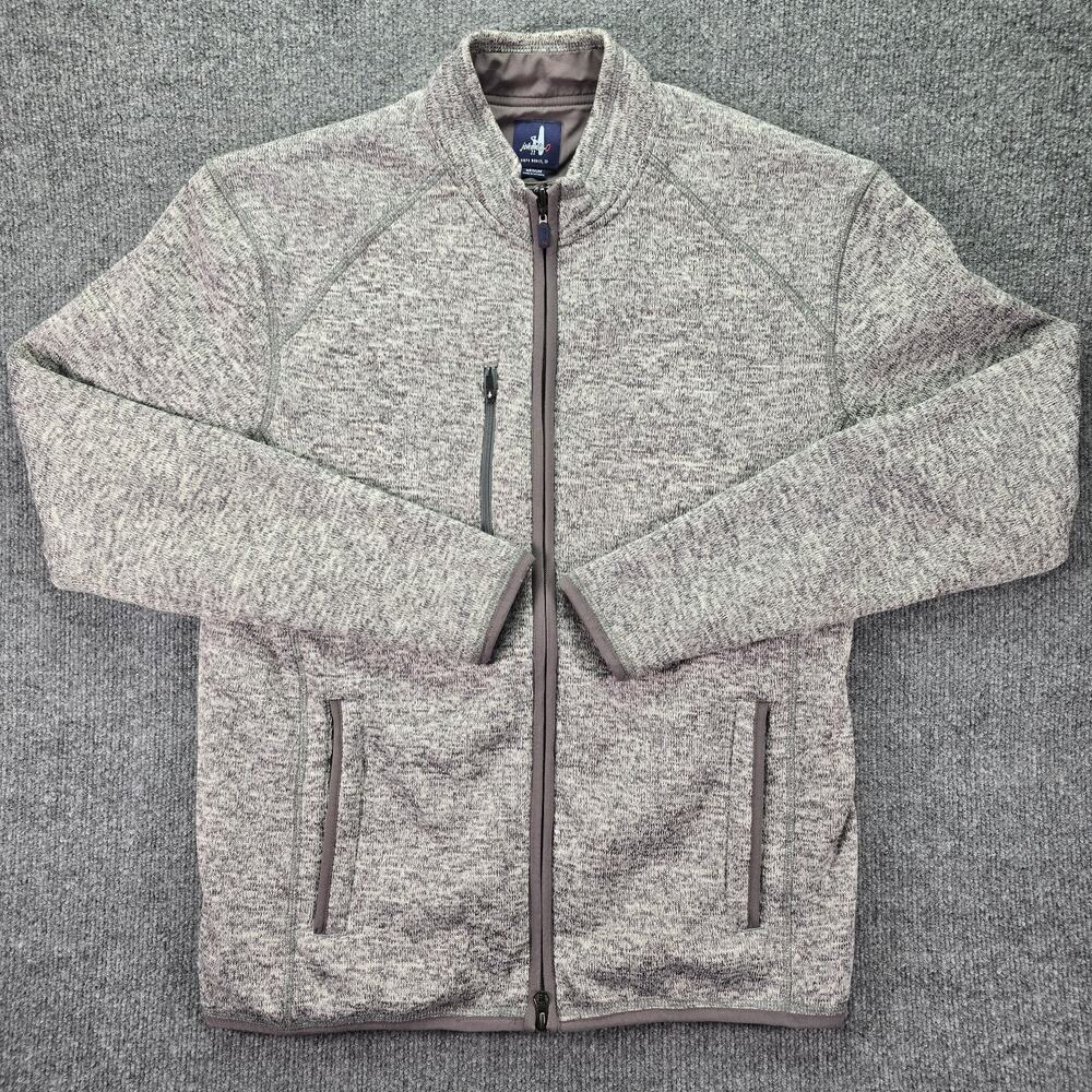 Johnnie-O Bates Sweater Jacket Mens Medium Gray Fleece Lined Full Zip Pockets